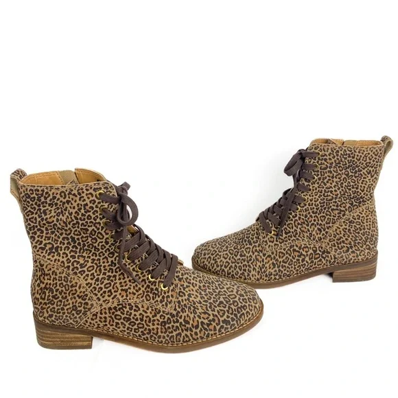 Lucky Brand Hestwan‎ Leopard Cheetah Lace Up Combat Boot, Tan - Size 6.5 - Picture 6 of 10